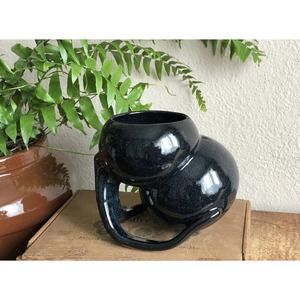 Black Planter Small Abstract Vintage Ceramic Stoneware Pottery Glaze MCM Decor